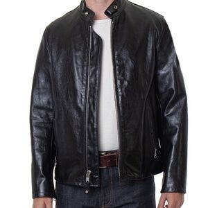 Schott Black Leather Jacket for Men - Large